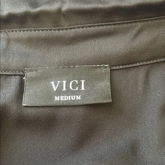 Vici Black Button Down Shirt with Feather Trim - Picture 2 of 4